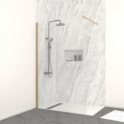 Paroi de douche à l'italienne 120x200 cm profilé or verre transparent 8 mm Parma - AURLANE