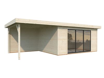 Abri de jardin en bois avec pergola 8,8 m² Lydia - ép.28 mm - 30,1 m² hors-tout - Livraison à domicile incluse - WHITE WOOD