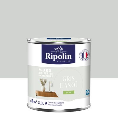 Peinture murs, boiseries et radiateurs gris hanoi satin 0,5L RIPOLIN