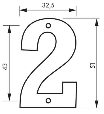 Chiffre 2 à visser hauteur 51 mm laiton THIRARD
