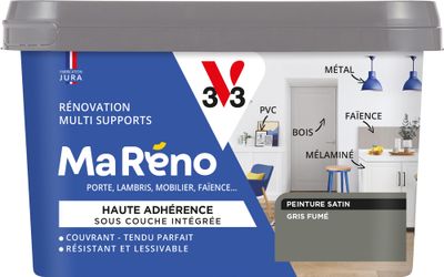 Peinture de rénovation multi- V33supports MaRéno gris fumé finition satinée 0,5 L  - V33