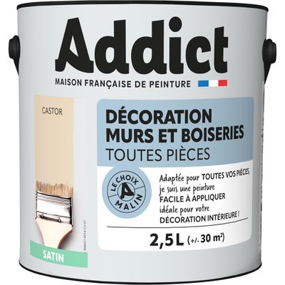 Peinture décoration Murs et Boiseries SATIN 2,5 L castor - ADDICT