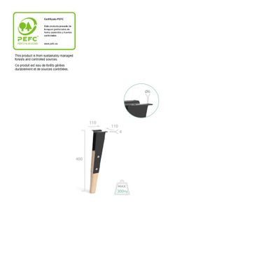 Pied scandinave bois et métal 40 cm REI