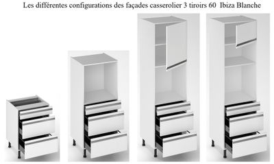 Façades tiroir pour meuble de cuisine Ibiza blanche 70 x 60 cm par 3 OFITRES
