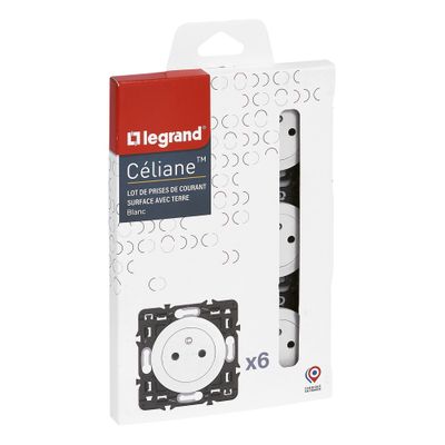 Prises électriques encastrables affleurantes avec terre Blanc par 6 - Céliane LEGRAND