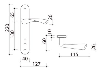 Poignée de porte Léa ensemble entraxe 195 mm aluminium mat à clé par 2 ALPERTEC