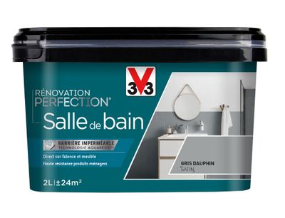 Peinture de rénovation pour salle de bain gris dauphin finition satinée 2L - V33