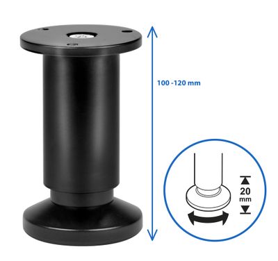 Pied aluminium noir à visser hauteur réglable 100 à 120 mm CIME