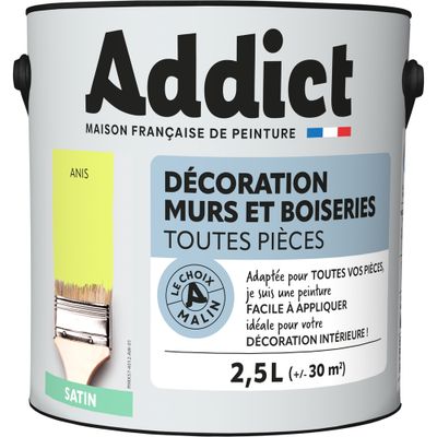 Peinture décoration Murs et Boiseries SATIN 2,5 L anis - ADDICT