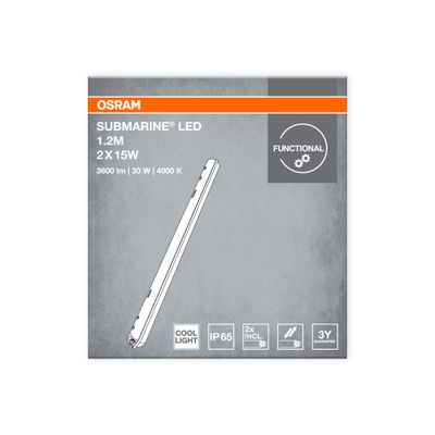 Réglette submarine étanche avec tubes LED 2X15W 3600 lumens blanc neutre - OSRAM