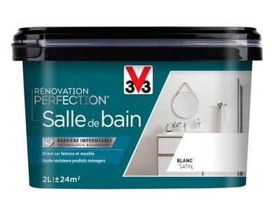 Peinture de rénovation pour salle de bain blanc finition satinée 2 L - V33