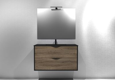 Meuble de salle de bains Frenchart 2 portes L100 x H56 x P47 cm panneau de particules noir et pitaya - CONCILIO