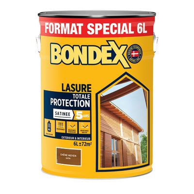 Lasure totale protection 5 ans chêne moyen satin 6 L - BONDEX