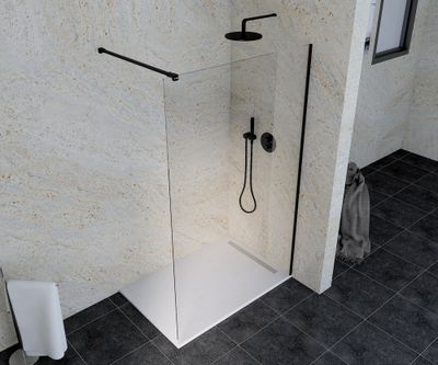 Paroi de douche à l'italienne 120x195 cm profilé noir verre transparent 6 mm Serenity - OCEA