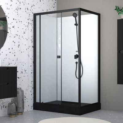 Cabine de douche profilé noir mat et receveur noir 110x80x197 cm Essentiel AURLANE