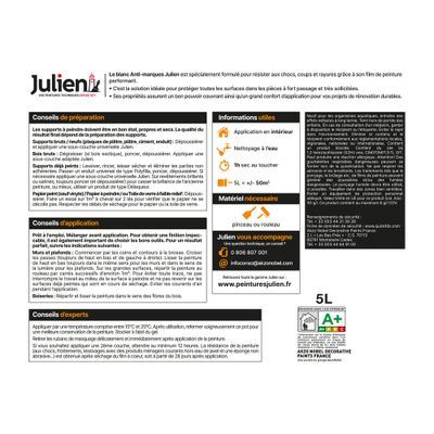 Peinture acrylique anti-marque blanc velours 5 L - JULIEN