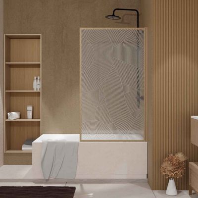Pare-baignoire pivotant avec profilés décor bois 80x140 cm Japandi Round AURLANE