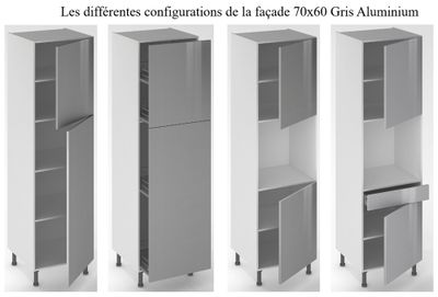 Façade de cuisine 1 porte Gris Aluminium  70 x 60 cm pour meuble haut et bas