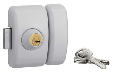 Verrou de porte d'entrée universel à cylindre double entrée 45 mm blanc 4 clés THIRARD