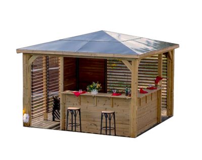 Abri de jardin pool house BLUETERM en bois traité avec comptoir  12,31 m², Livraison à domicile incluse - HABRITA
