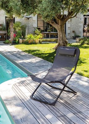 Transat de jardin pliant graphite/gris EASY - PROLOISIRS