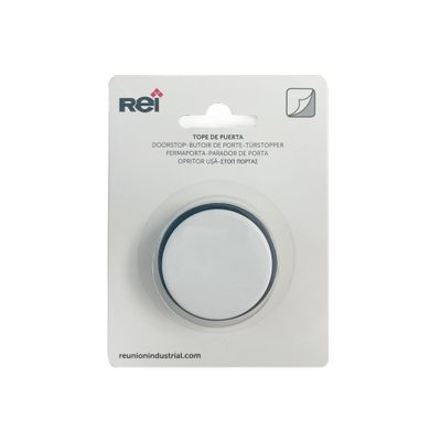 Butée de porte métal adhésive blanc diamètre 50 mm REI