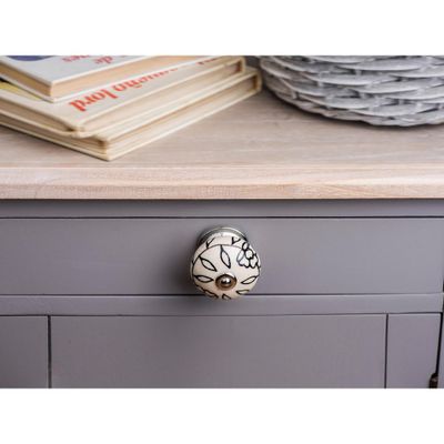 Bouton de meuble boule porcelaine fleur diamètre 40 mm REI