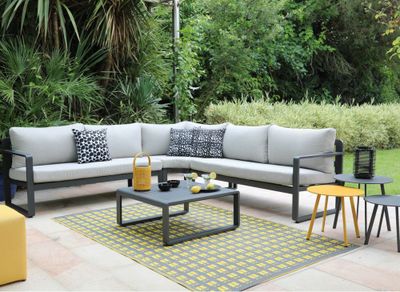 Salon d'angle de jardin MOJITO 6 personnes en aluminium graphithe gris PROLOISIRS Livraison à domicile incluse