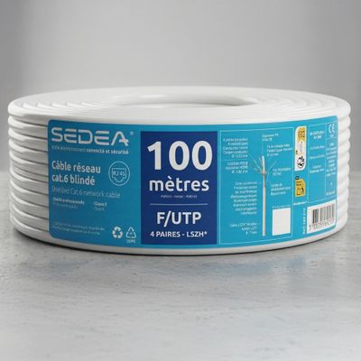 Câble réseau Ethernet cat 6 F/UTP 100 m blanc - SEDEA