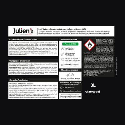 Peinture bois noir RAL 9005 satin 2,5 l + 20 % - JULIEN
