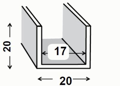 Profilé U aluminium brut 20 x 20 x 20 x 1,5 mm intérieur 17 mm 1 m CQFD