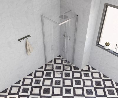 Accès d'angle coulissant 70x70x185 cm profilé chrome verre transparent 4 mm Primera - OCEA