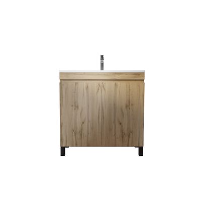 OP Meuble de salle de bains Timber 2 portes 80 x 83 x 46 cm MDF chêne naturel + vasque céramique blanche- AURLANE