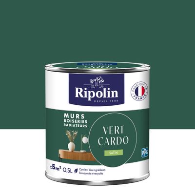 Peinture murs, boiseries et radiateurs vert cardo satin 0,5 L - RIPOLIN