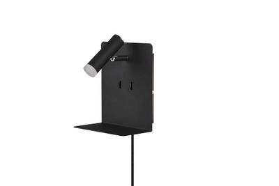 Spot LED mural avec tablette 3W + 1,5W lumière blanc chaud Noir- Element TRIO