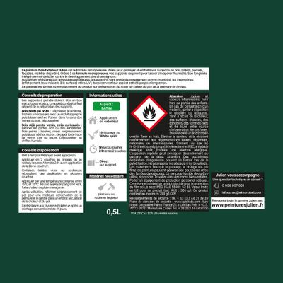 Peinture bois vert Basque RAL 6005 satin 0,5 L - JULIEN