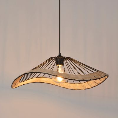 Suspension E27 60W Ø48 cm métal noir et rotin tressé - Mekong COREP