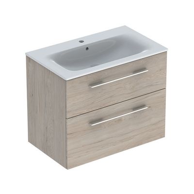 Meuble de salle de bains Selva 2 tiroirs L80 x H65 x P50 cm panneau de particules chêne - GEBERIT