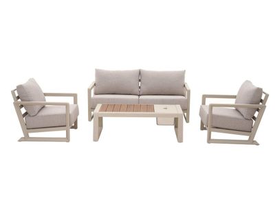 Salon de jardin PERTH aluminium crème avec glacière 4 places - PROLOISIRS