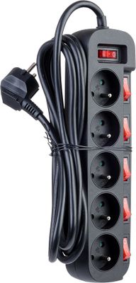 Multiprise avec interrupteurs individuels et général 5 prises 3m noir Sono Zenitech