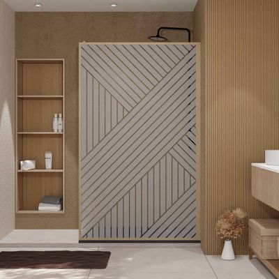 Paroi de douche à l'italienne 120x200 cm profilé bois verre sérigraphié 6 mm Japandi - AURLANE