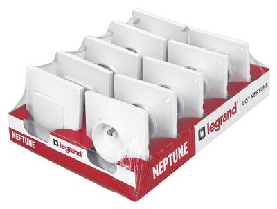 Prises électriques avec terre par 8 + interrupteurs va-et-vient par 2 Blanc - Neptune LEGRAND