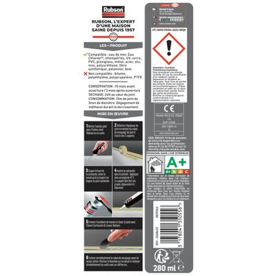 Mastic Étanchéité Extrême Spécial Piscine Transparent 280 ml RUBSON