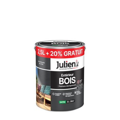 Peinture bois gris anthracite RAL 7016 satin 2,5 l + 20 % gratuit - JULIEN