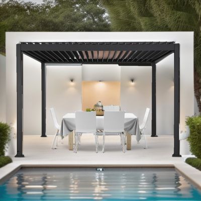 Pergola bioclimatique motorisée aluminium + éclairage led  4X 3m HABRITA