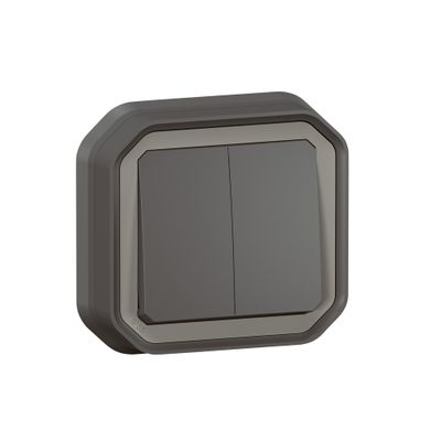 Double interrupteur va-et-vient ou poussoir étanche IP55 encastrable Anthracite - Plexo LEGRAND