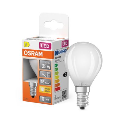 Ampoule LED E14 dépolie 2.5 W=250 lumens blanc chaud OSRAM