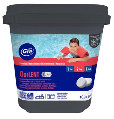 Chlore lent piscine - galets 200 g  seau de 5 kg GRE