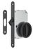 Serrure à crochet axe 50 mm rosaces rondes noires pour porte coulissante THIRARD