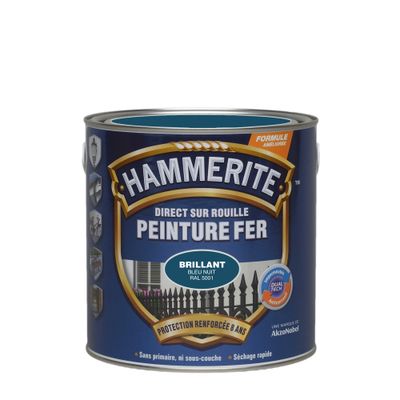 Peinture fer extérieur direct sur rouille Finition bleu nuit RAL 5001 Brillant 2,5L - HAMMERITE